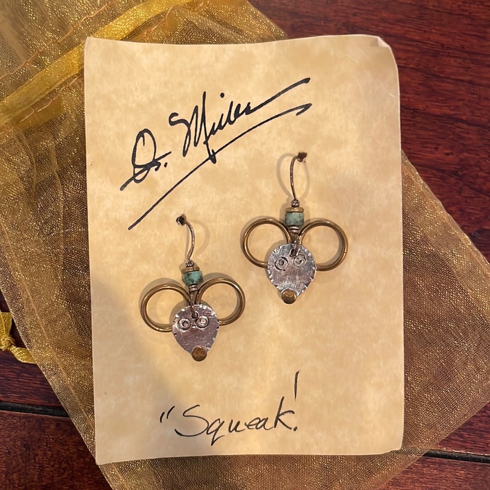 Q. Miller Mouse Earrings - turquoise, gold, silver